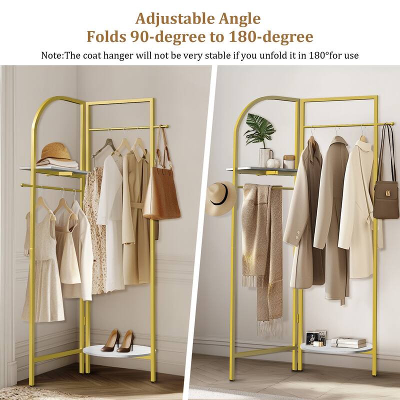 Folding Metal Gold Clothes Rail Corner Standing Coat Rack