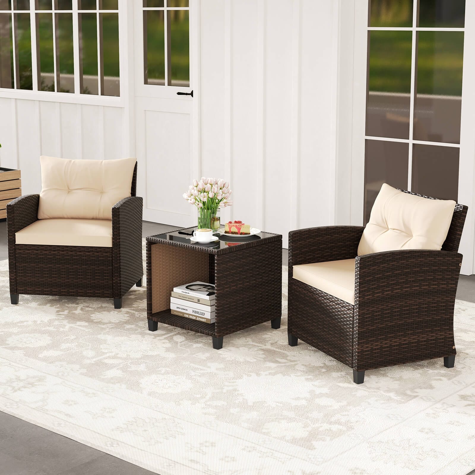 Costway 3 PCS Patio Sofa Set with Cushions & Tempered Glass Tabletop - See Details