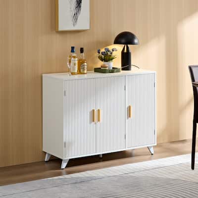 3 Doors Sideboard Buffet with Wavy Texture and Adjustable Shelves
