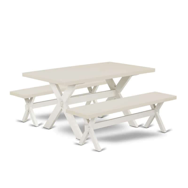 HomeStock 3-Piece Rectangle Natural Oak Finish Solid Wood Top Dining Table with 2-Benches