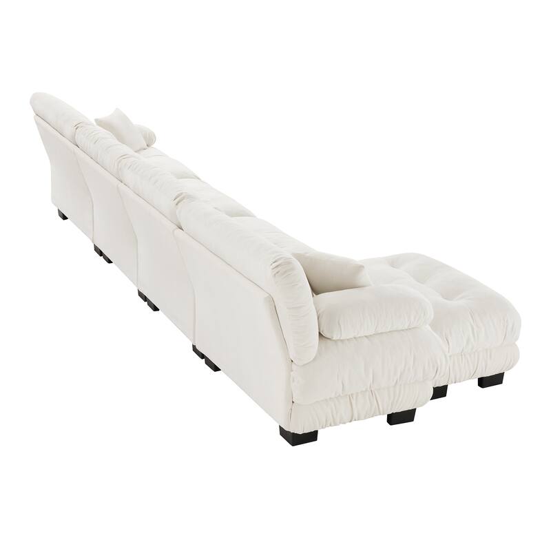 Modular Chenille Couch Sectional Sofa with Ottoman, Throw Pillows