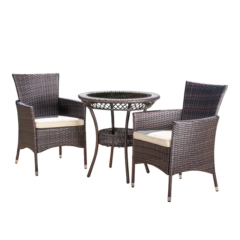 Parker Outdoor 3-piece Wicker Bistro Set with Cushions by Christopher Knight Home
