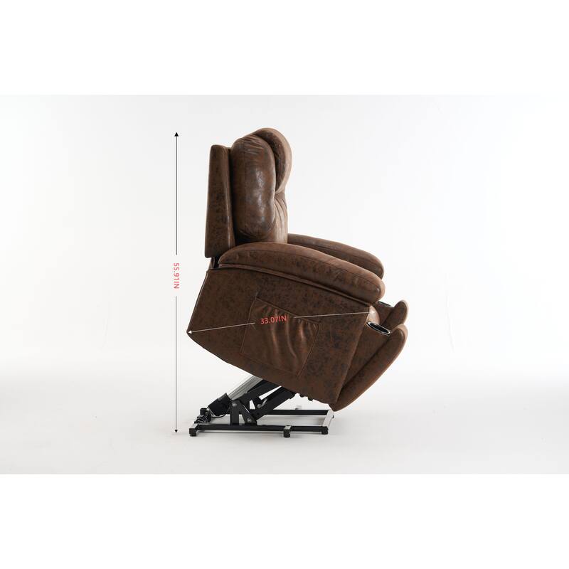 Power Lift Recliner Chair Overstuffed Wide Massage Chair Heavy Duty and Safety Motion Reclining Mechanism with Side Pockets