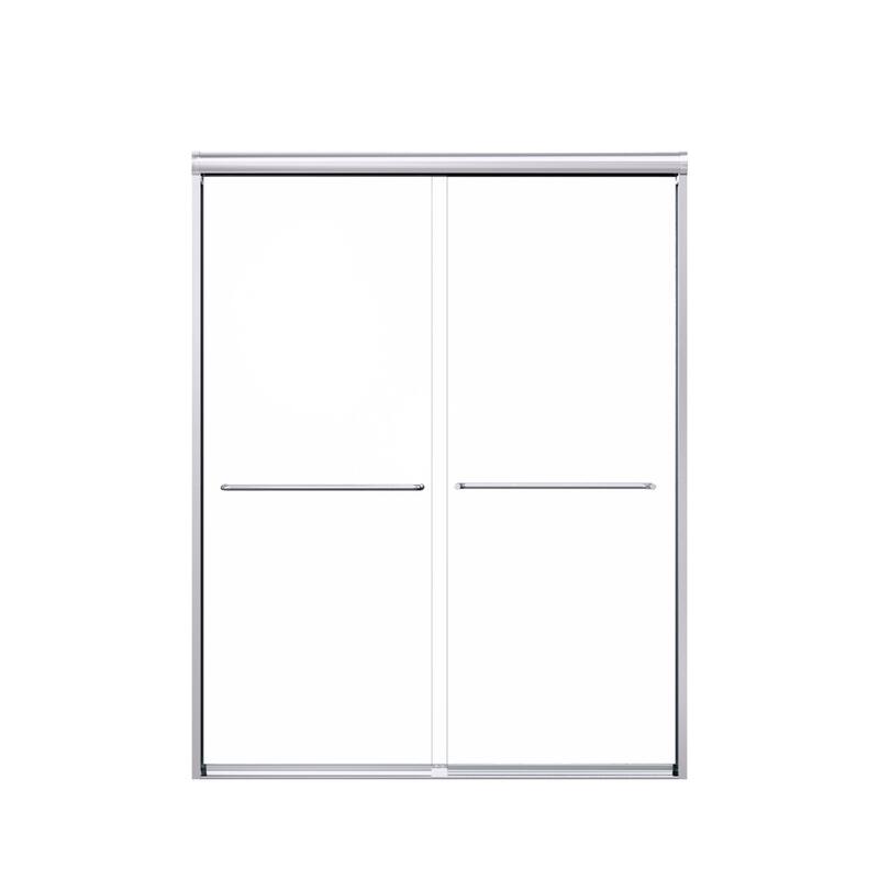 GDFStudio - Modern Semi-Frameless Double Sliding Shower Door with 1/4" SGCC Tempered Glass & Stainless Steel Handle