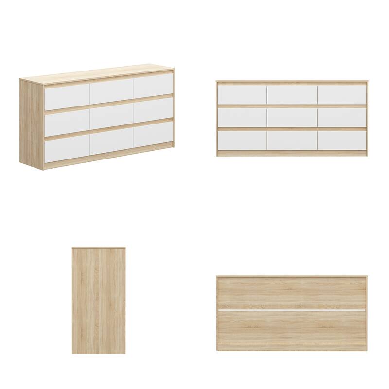 63" Modern 9-Drawer Dresser for Bedroom, Wide White Chest of Drawers, Large Storage Cabinet for Clothes Organization