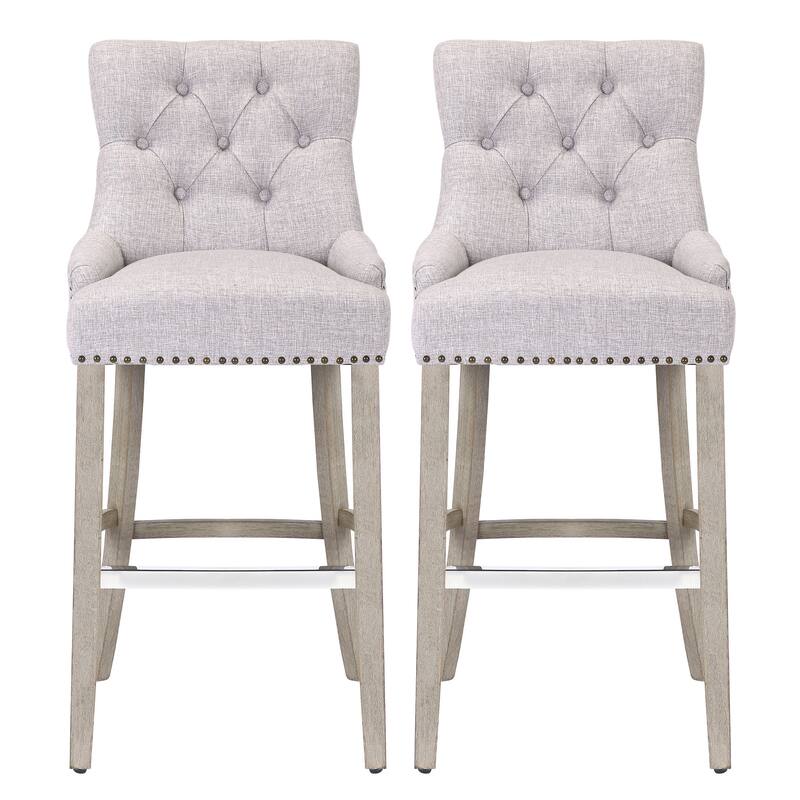 Carter 29" Linen Fabric Tufted Upholstered Bar Stool (Set of 2) - N/A