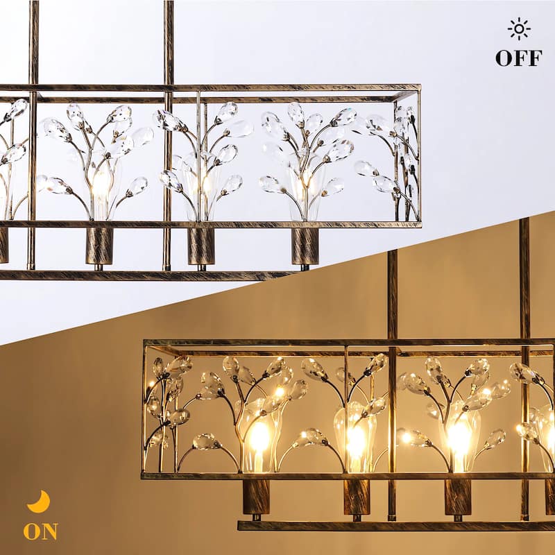 Starsky Farmhouse 5-light Crystal Rectangle Linear Chandelier for Dining Room with UL Certified