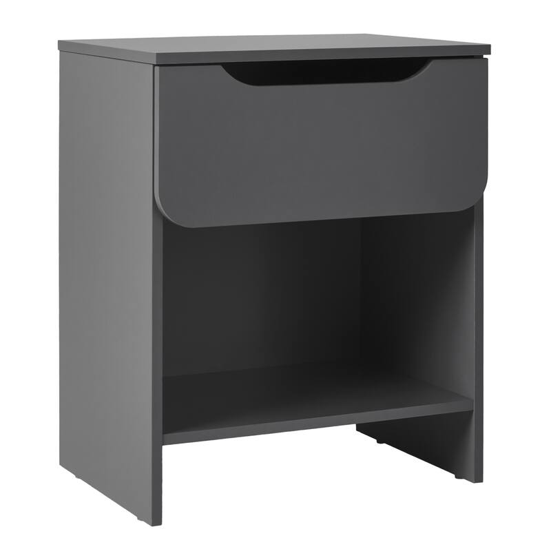Modern Minimalist Dark Grey Nightstand with Single Drawer and Open Cubby - Dark Gray