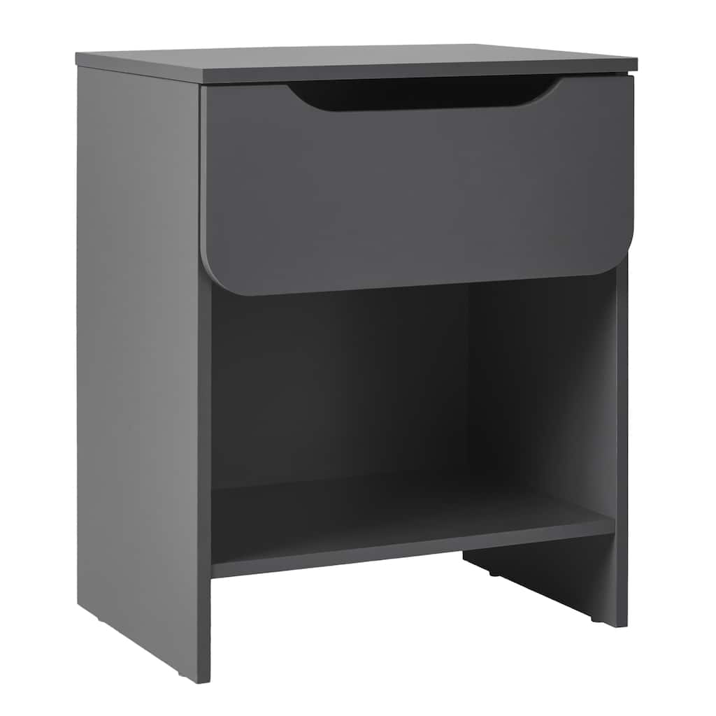 Modern Minimalist Dark Grey Nightstand with Single Drawer and Open Cubby