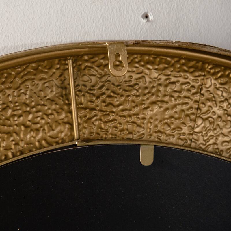 31.3" Hammered Gold Round Wall Mirror - Iron Frame & MDF Back Decorative Mirror, Rustic Accent Mirror - Golden