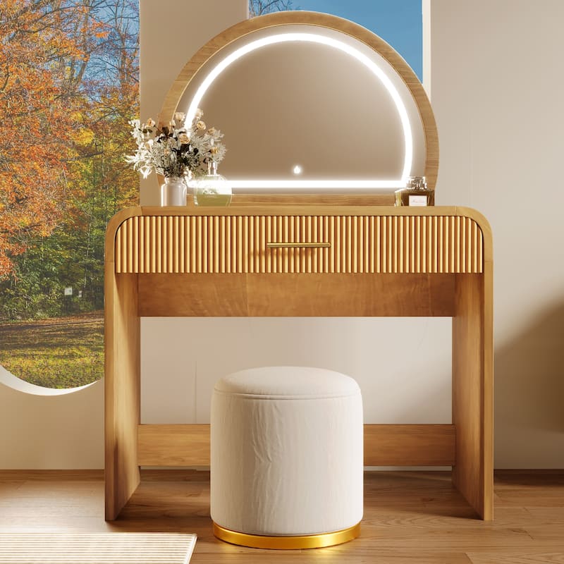 39" Makeup Vanity Table with Mirror Touch Screen Lighted Mirror, Dressing Table with Drawer for Bedroom, Natural - Natural