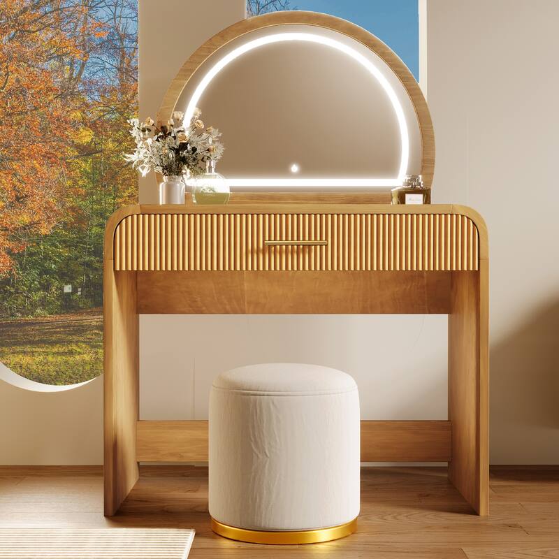 Roomfitters 39-Inch Makeup Vanity Table with Touch Screen Lighted Mirror, Dressing Table with Drawer for Bedroom