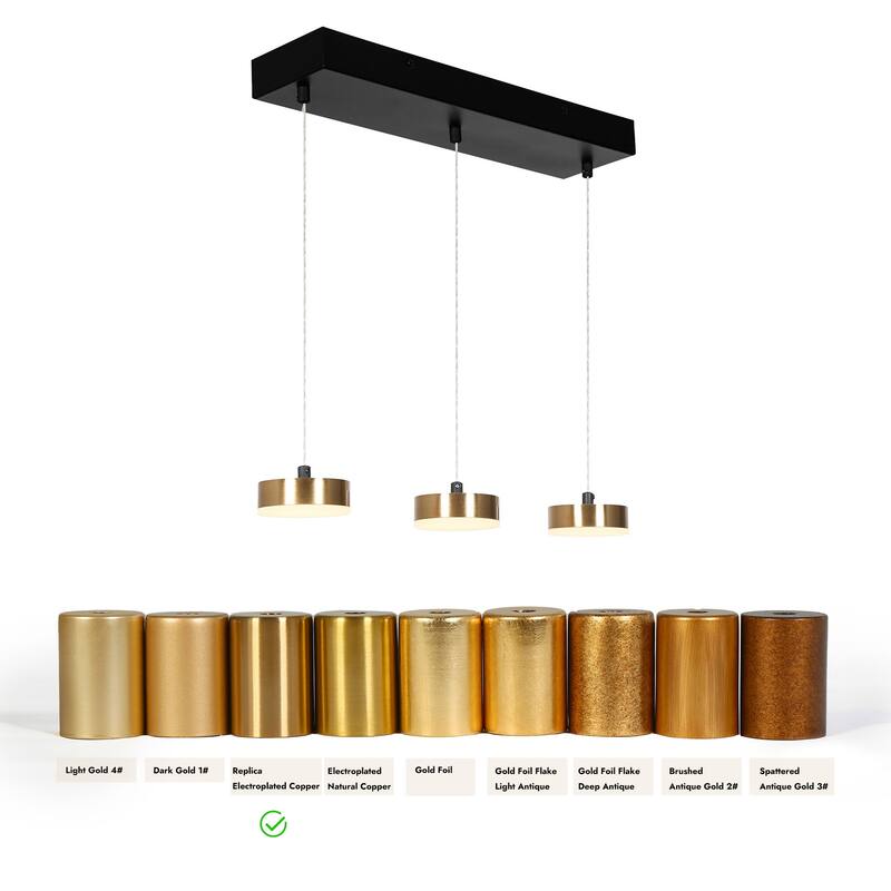 Modern 3-Light LED Black Gold Chandelier Linear Island Lights for Dining Room - 19.5" L x 4.3" W x 63" H