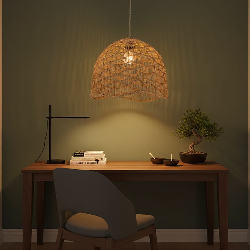 Nami 1-Light Rattan Dome Pendant, Japandi Boho - Handwoven - 16" Wide