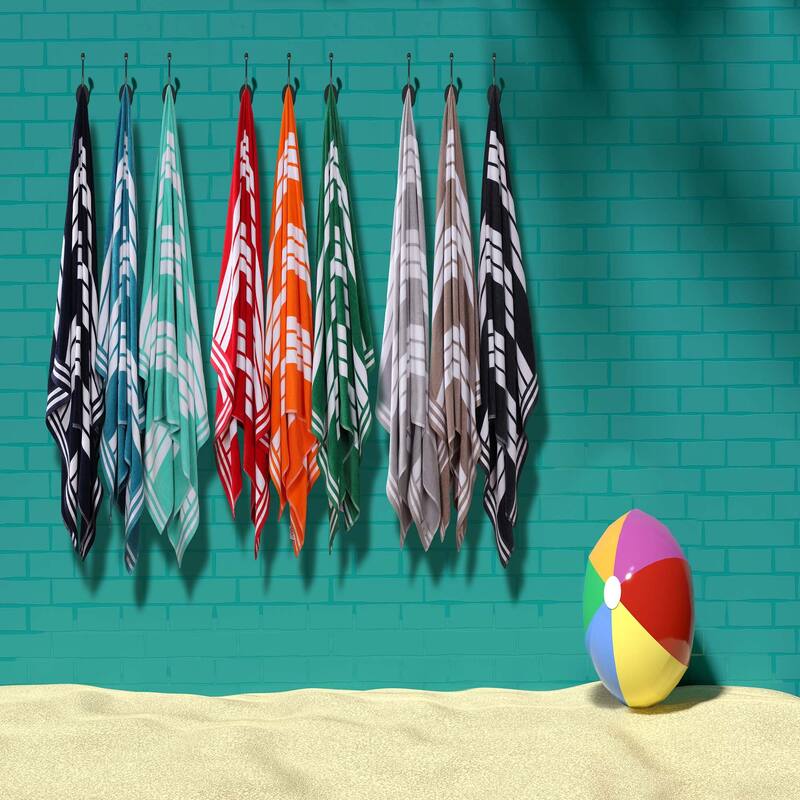 Superior Striped Large Oversized Cotton Beach Towel - Set of 2