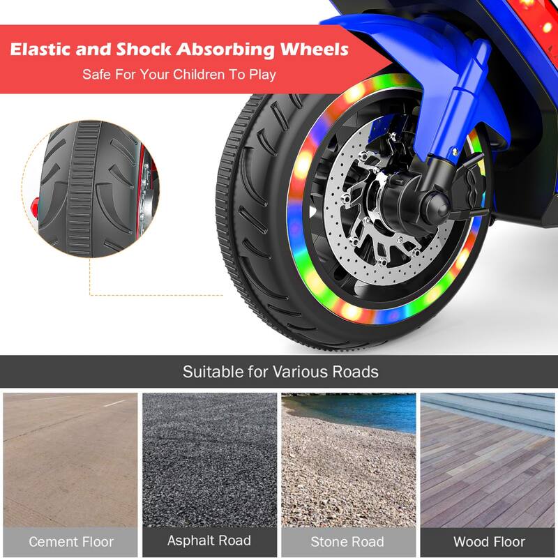 12V Electric Motorcycle for Kids, Three Wheels Battery Powered Ride On Motorbike