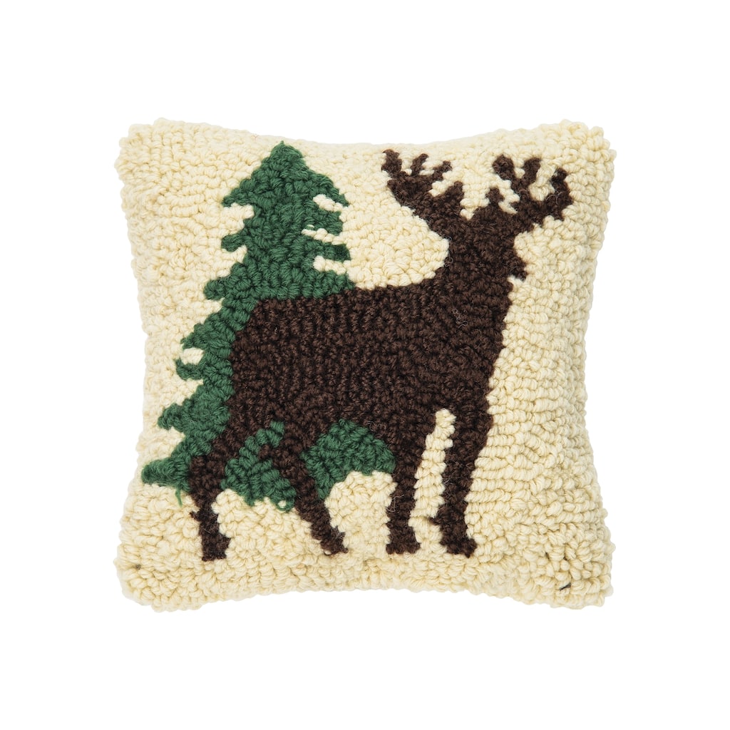 8" x 8" Dear Forest Hooked Petite Decor Decoration Throw Pillow for Sofa Couch or Bed