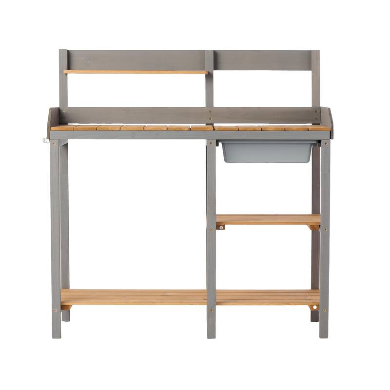 GDF Studio - Outdoor Solid Wood Potting Bench with Sink and Storage Garden Workstation