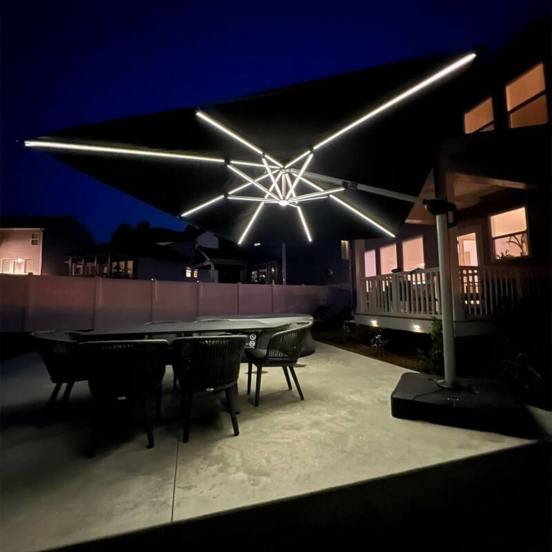 PURPLE LEAF 9 x 12 ft Double Top LED Rectangle Patio Cantilever Umbrella with Base