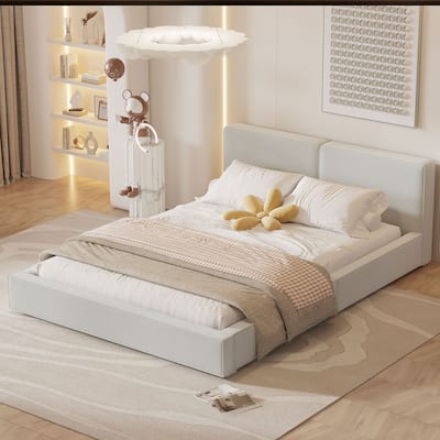 Elegant Velvet Upholstered Queen Platform Bed with Sturdy Frame and Comfortable Headboard, Easy Assembly Included