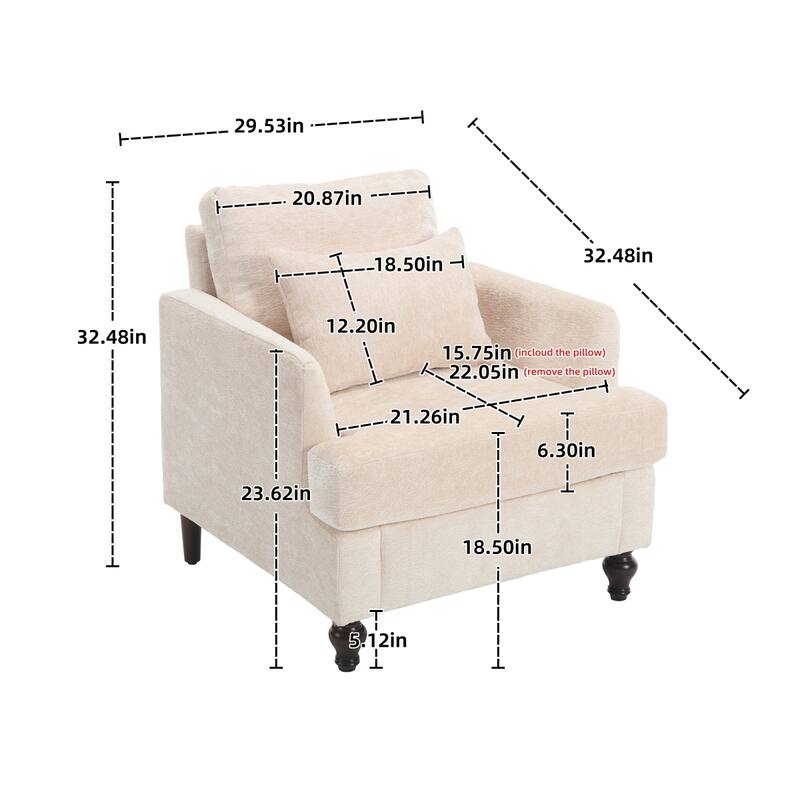Mid Century Accent Chair with Wood Frame, Modern Upholstered Lounge Reading Chair Armchair, Comfy Single Sofa Chair Club Chair