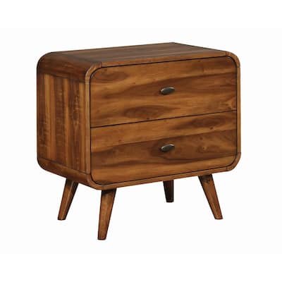 Wooden Nightstand with 2 Drawers, Dark Walnut Brown