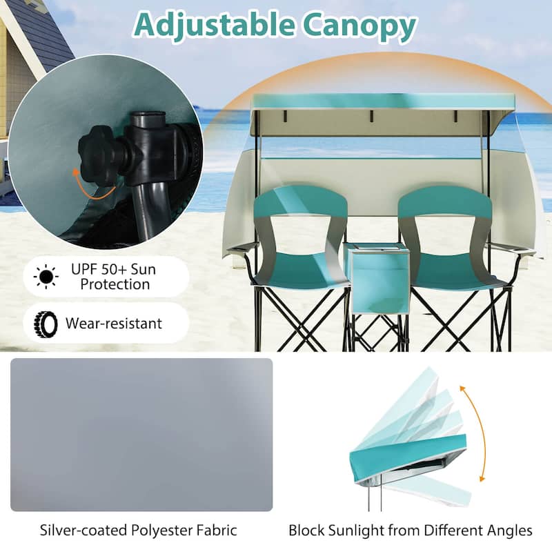 Costway Double Beach Chair with Adjustable Canopy Oversized Folding