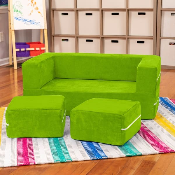 slide 2 of 13, Jaxx Zipline Modular Kids Loveseat with Ottomans Lime