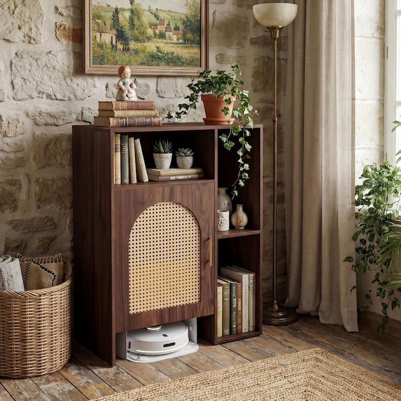 Storage Cabinet, Robot Vacuum Stand Cabinet, Multi Tier Farmhouse End Cabinet - 17.72"D x 31.5"W x 41.34"H