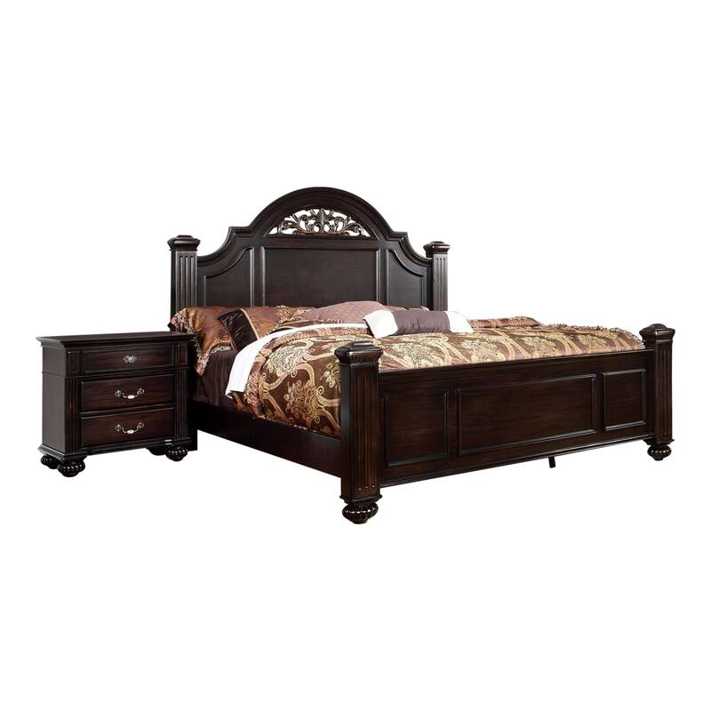 Vame Traditional Walnut Wood 2-Piece Poster Bedroom Set by Furniture of America