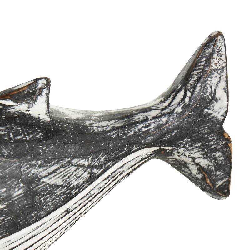 Cream Wood Distressed Whale Decorative Sculpture (Set of 2)