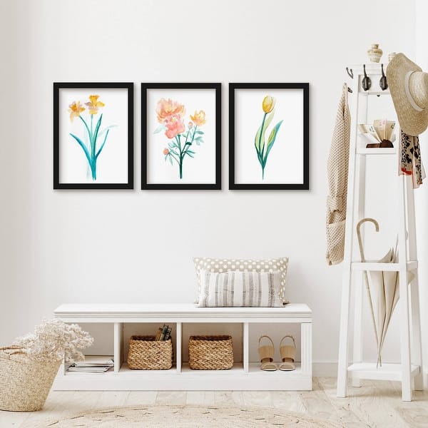 slide 1 of 5, Black And White Floral Drawing Jetty Home Botanical 2 - 3 Piece Framed Gallery Art Set