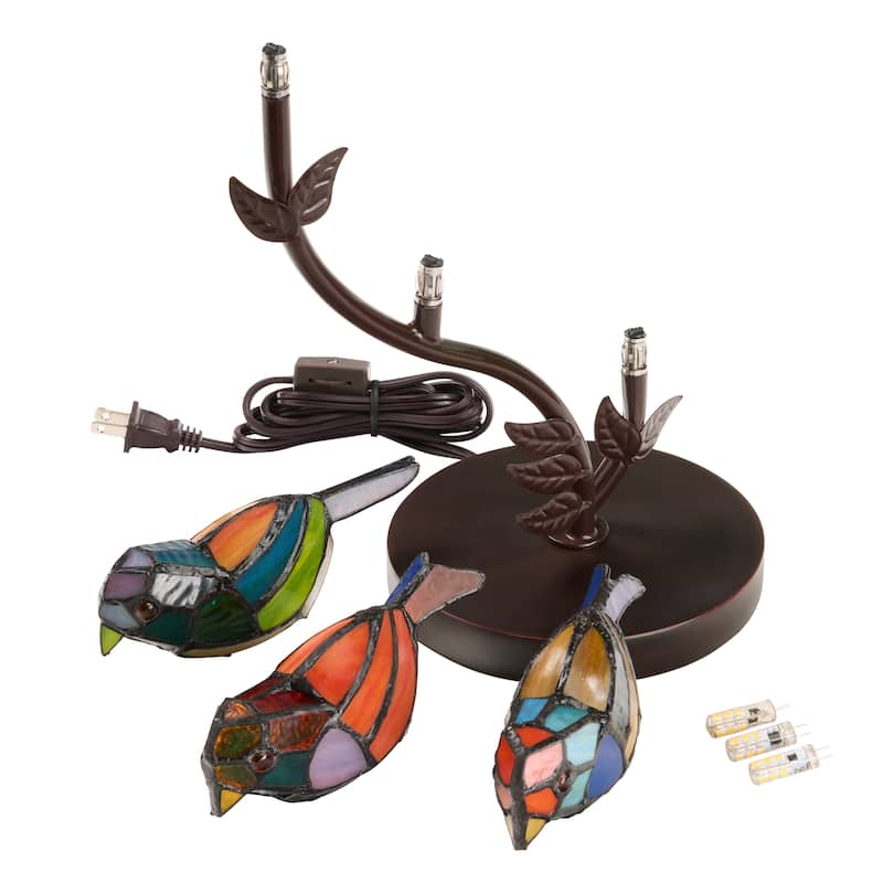 Sora River of Goods Bronze Polyresin and Stained Glass Novelty Bird Shade 15-Inch Table Lamp - 11.5" x 6.5" x15"