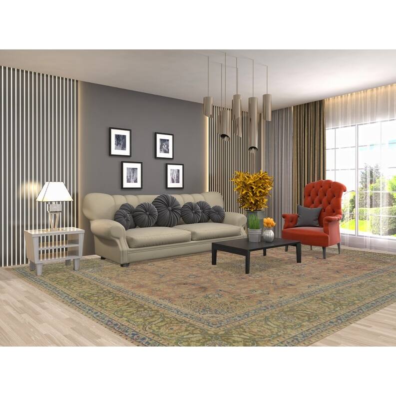 Hand Knotted Oriental 100% Wool Carpet Traditional Floral Pink Kashmar Area Rug - 12' 6'' X 9' 9''