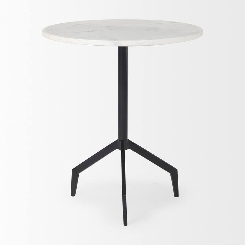 Serre White Marble Top With Black Metal Base Round Side Table