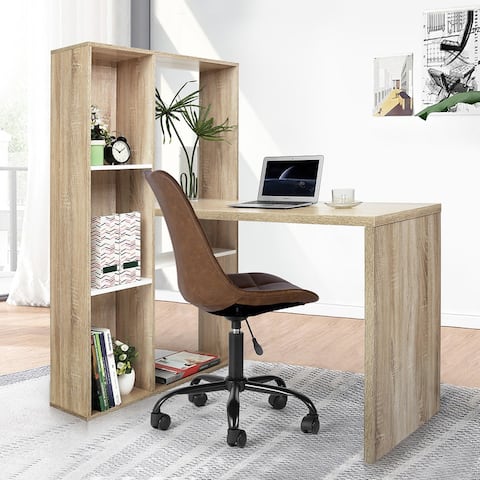 2 in 1 Computer Desk/ L-shape Desktop w/ Shelves with Storage Shelves