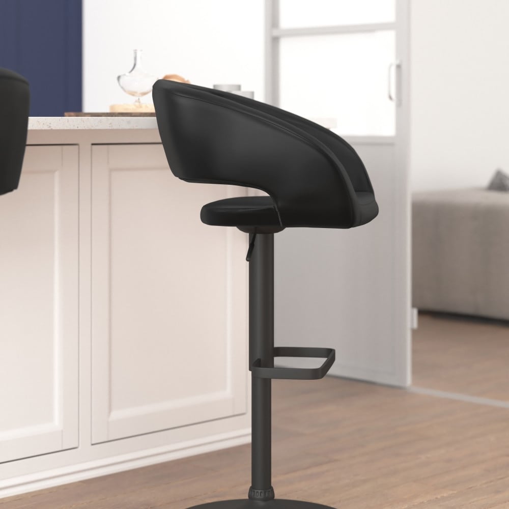 Vinyl Adjustable Height Barstool with Rounded Mid-Back