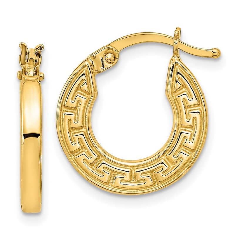 Curata 14k Yellow Gold Squared Tube Greek Key Hoop Earrings 16.38x2mm