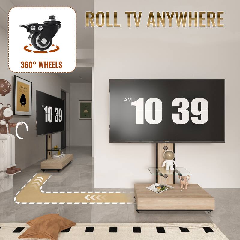 Mobile TV Cart for 32-75 inches,Floor Stand with Mount on Lockable Wheels