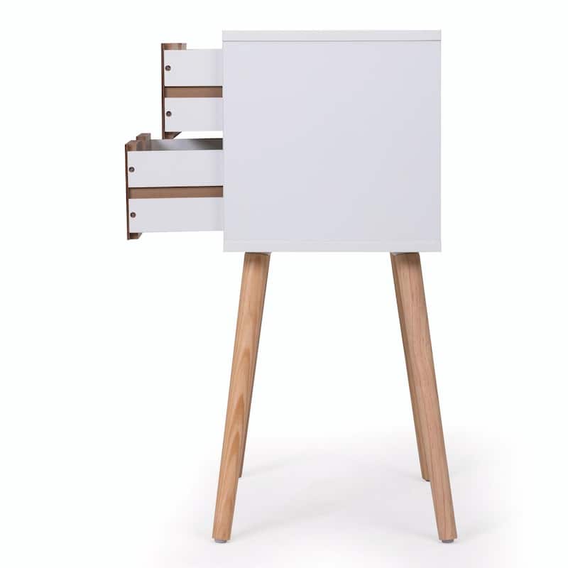 Nightstand with 2 Drawers, Solid Wood Legs, Bedside Table