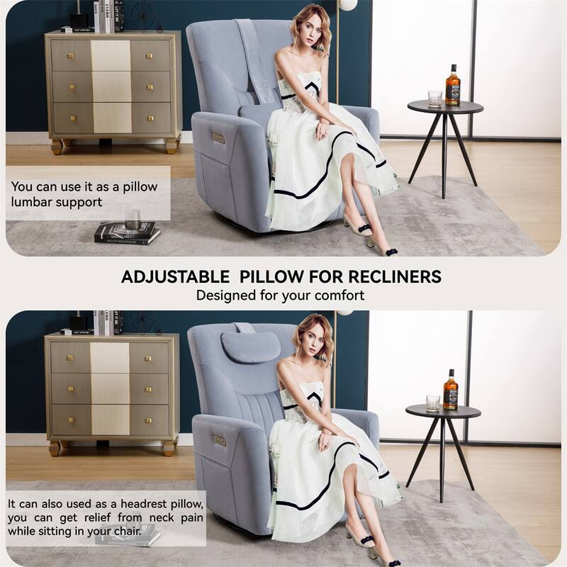 Swivel and Rocker Power Recliner Chair w/Lumbar & Neck Support Pillow