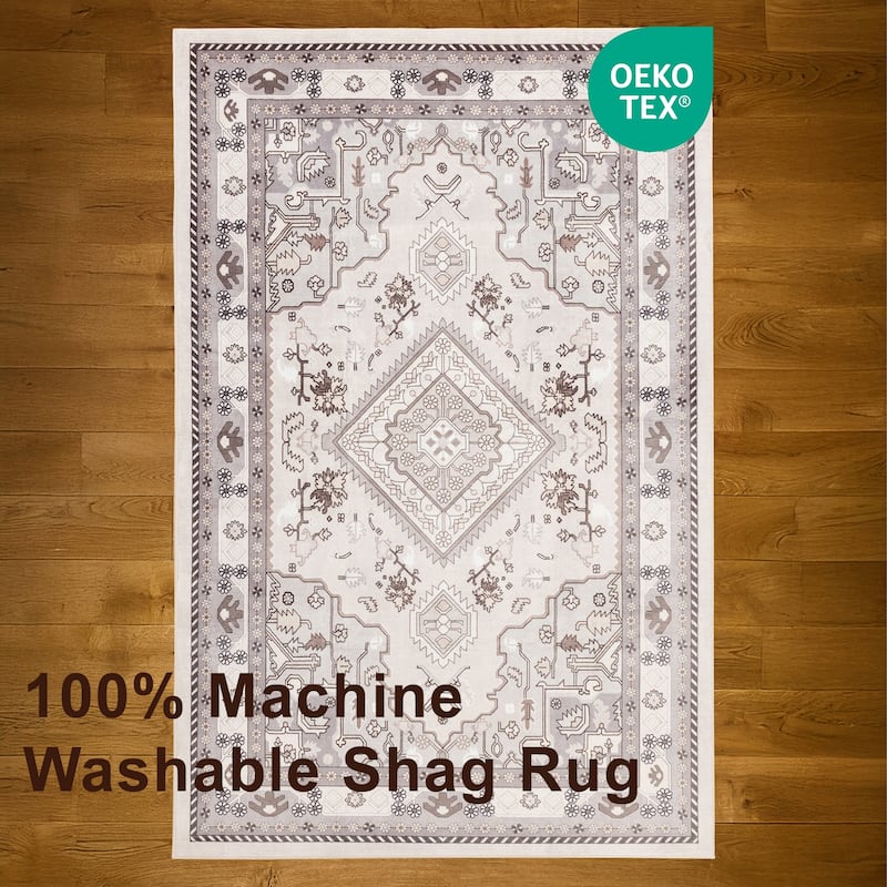 ECARPETGALLERY Oriana Traditional Machine Washable Beige & Grey Area Rug