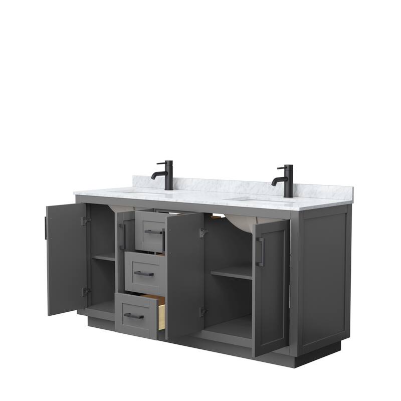 Miranda Double Vanity Set, White Carrara Marble Top, No Mirror
