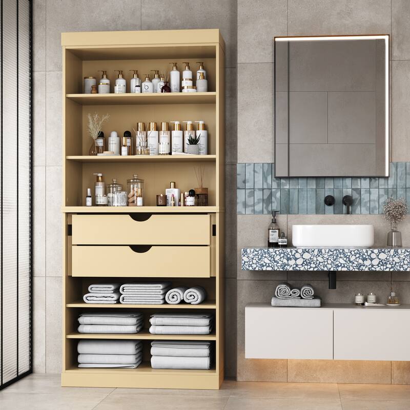 100% Solid Wood 32" Bathroom Cabinet with Optional Doors, 2-Drawers by Palace Imports