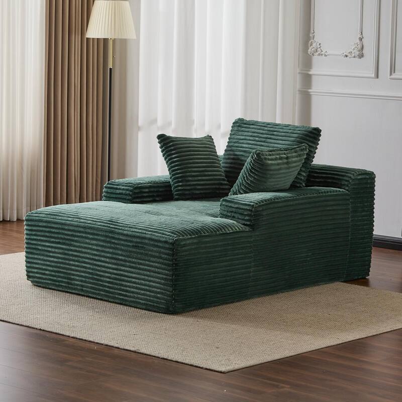 Oversized Chaise Lounge Chair, Modern Plush Corduroy Upholstered Sleeper Sofa Daybed, Green, No Assembly Required - Multi-Color