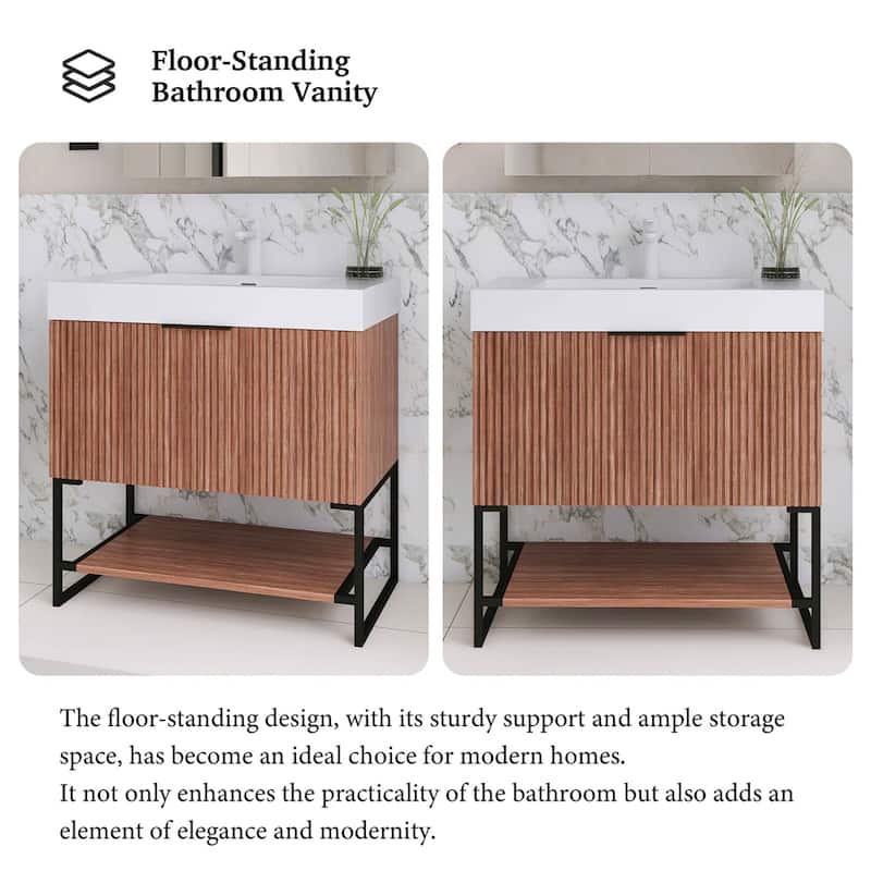 Freestanding Bathroom Vanity with White Integrated Solid Surface Sink