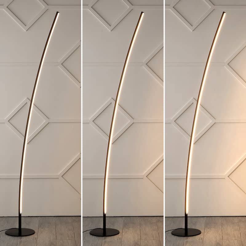 Anton 71" Modern Contemporary Aluminum/Iron Arc Integrated LED Floor Lamp, Black by JONATHAN Y
