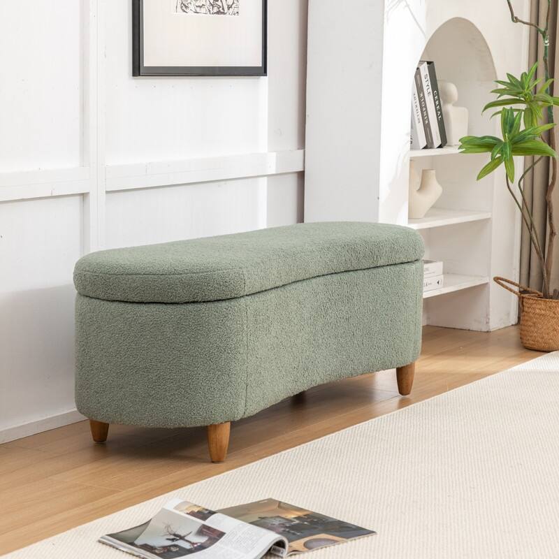 Modern Glam Teddy Fabric Upholstered Storage Ottoman Bench
