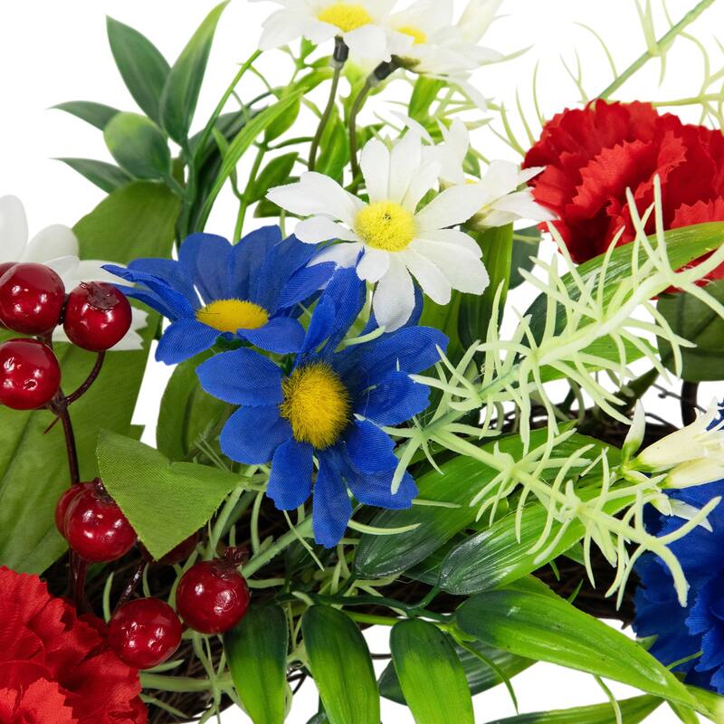 Carnations and Daisies Patriotic Wreath - 20" - Red, White and Blue