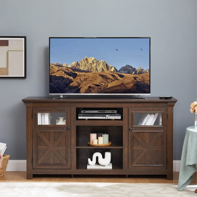 GDFStudio Merrow Wood TV Stand with Farmhouse Storage and Cable-Ready Design - Espresso